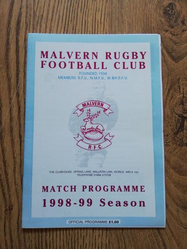 Malvern v Sandal Sept 1998 Tetley's Bitter Cup Rugby Programme