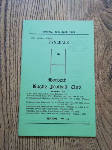 Morpeth v Tynedale April 1975 Rugby Programme