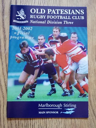 Old Patesians v Launceston Oct 2001 Rugby Programme