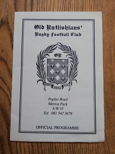 Old Rutlishians v Old Whitgiftians Oct 1994 Rugby Programme