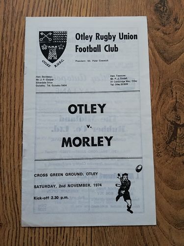 Otley v Morley Nov 1974 Rugby Programme