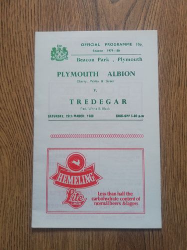 Plymouth Albion v Tredegar March 1980 Rugby Programme