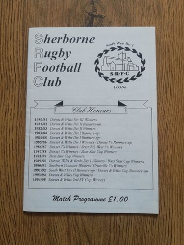 Sherborne v Gloucester Old Boys Feb 1996 Rugby Programme