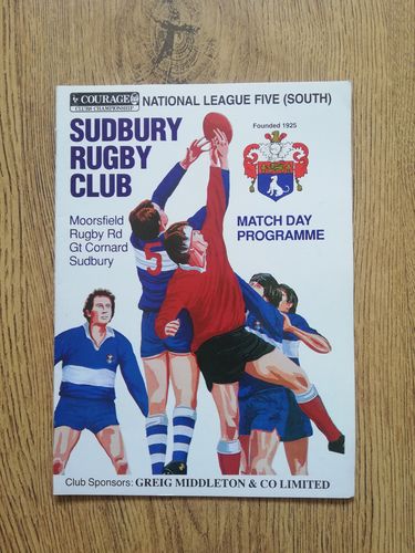 Sudbury v North Walsham Oct 1994 Rugby Programme