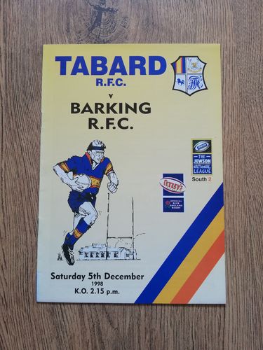 Tabard v Barking Dec 1998 Rugby Programme
