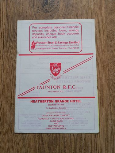 Taunton v Tredegar Sept 1979 Rugby Programme