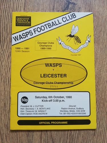 Wasps v Leicester Oct 1990 Rugby Programme