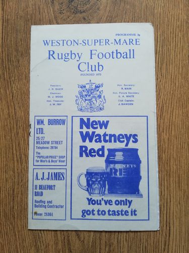 Weston-Super-Mare v Tredegar Oct 1972 Rugby Programme