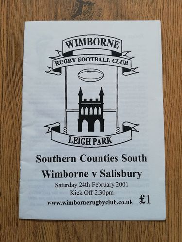 Wimborne v Salisbury Feb 2001 Rugby Programme
