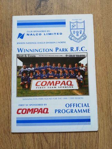 Winnington Park v Sandal April 1999 Rugby Programme