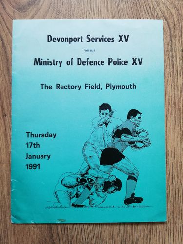 Devonport Sevices XV v Ministry of Defence Police XV Jan 1991 Rugby Programme