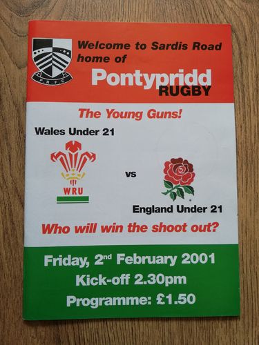 Wales U21 v England U21 Feb 2001 Rugby Programme