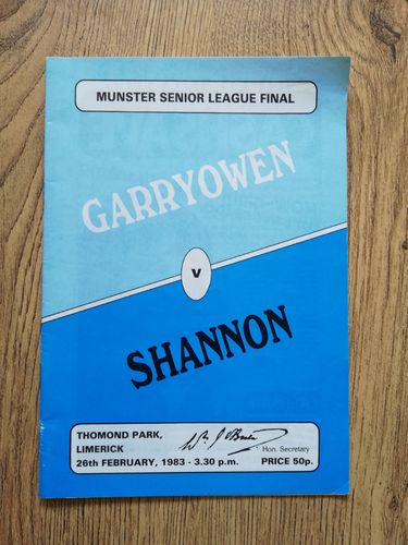 Garryowen v Shannon Feb 1983 Munster Senior League Final Rugby Programme