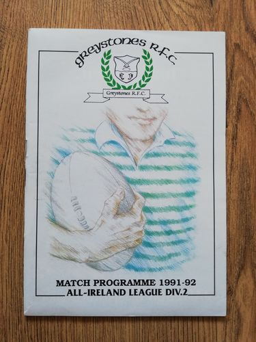 Greystones v Blackrock Nov 1991 Rugby Programme