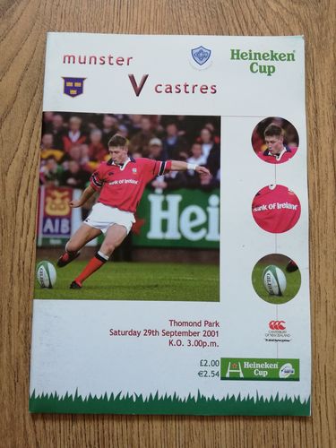 Munster v Castres Olympique Sept 2001 Heineken Cup Rugby Programme