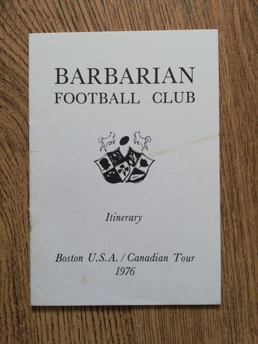 Barbarians Tour of USA \ Canada 1976 Rugby Itinerary Card