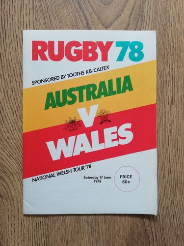Australia v Wales 2nd Test June 1978 Rugby Programme
