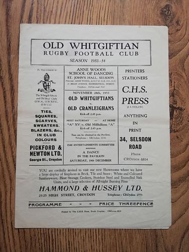 Old Whitgiftians v Old Cranleighans Nov 1953