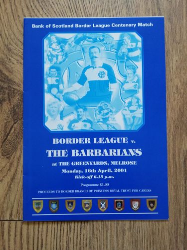 Border League v Barbarians April 2001 Centenary Programme
