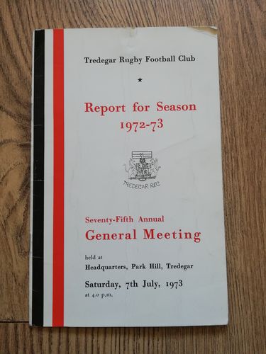 Tredegar Rugby Club 1972-73 Annual Report & AGM Agenda