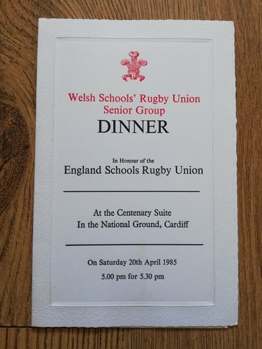 Wales Schools v England Schools (Senior Group) Apr 1985 Rugby Dinner Menu
