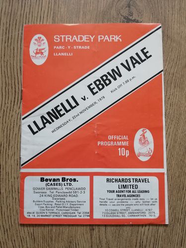 Llanelli v Ebbw Vale Nov 1978