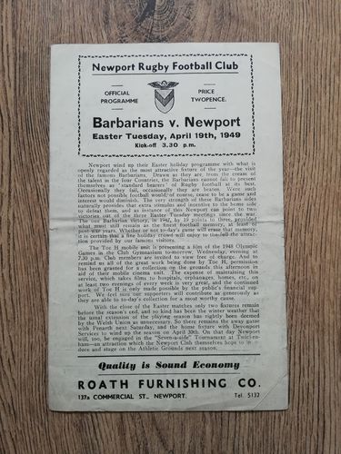 Newport v Barbarians April 1949